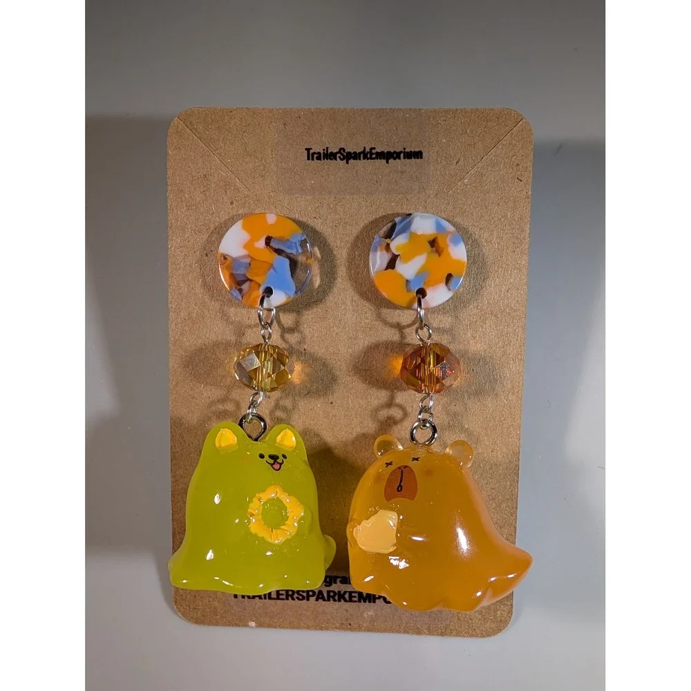 TrailerSparkEmporium Heavy Glow in the Dark Bear Frog Ghost Earrings Nickel Free
